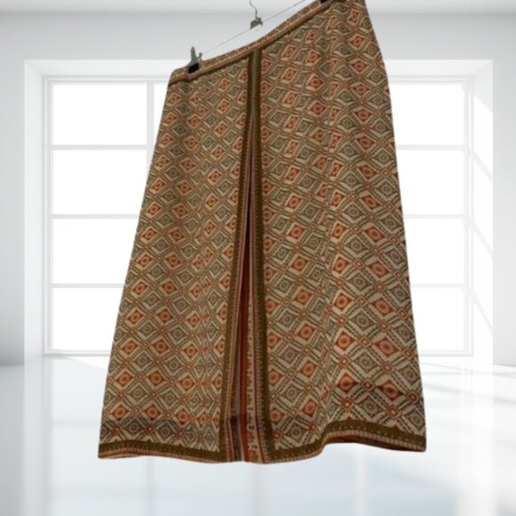 Intriguing Threads Vintage-Inspired Geometric Pleated Midi Skirt Sz 6 Lined Boho - Picture 3 of 13